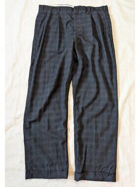 Vintage 50s Men's Drop Loop Black Check Pleated Wool Trouser Conmar Zip 38x32